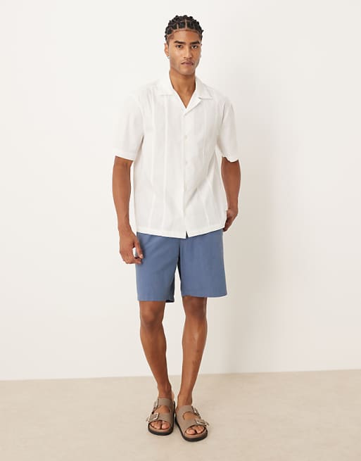 DESIGN Relaxed Revere Shirt With Seam Detail In White