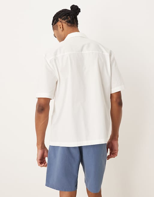 DESIGN Relaxed Revere Shirt With Seam Detail In White