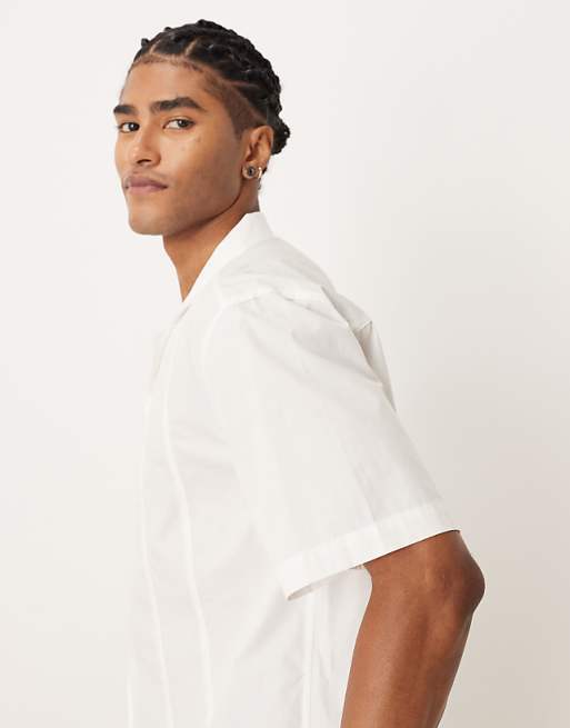 DESIGN Relaxed Revere Shirt With Seam Detail In White