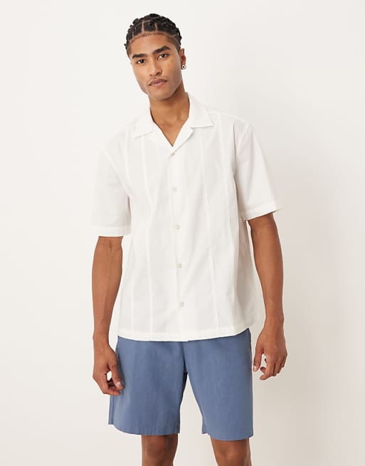 DESIGN relaxed revere shirt with seam detail in white