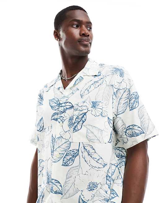 DESIGN Relaxed Revere Shirt With Vintage Tropical Floral Print