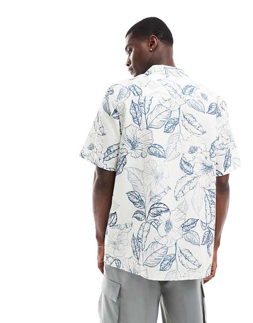 DESIGN Relaxed Revere Shirt With Vintage Tropical Floral Print