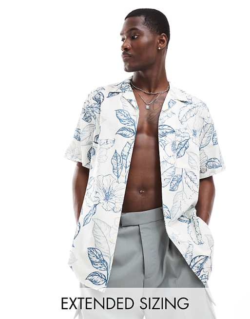 DESIGN relaxed revere shirt with vintage tropical floral print