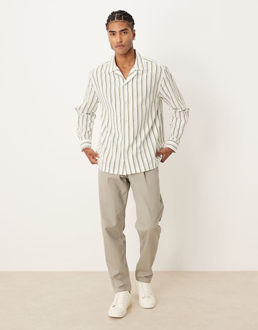 DESIGN Relaxed Revere Stripe Shirt In Beige
