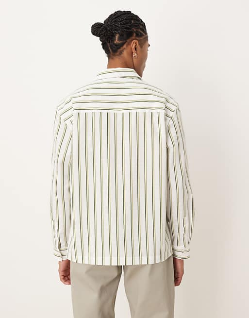 DESIGN Relaxed Revere Stripe Shirt In Beige