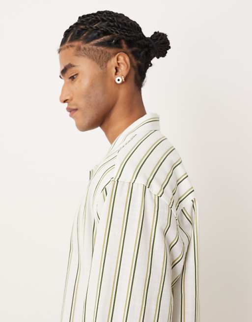 DESIGN Relaxed Revere Stripe Shirt In Beige