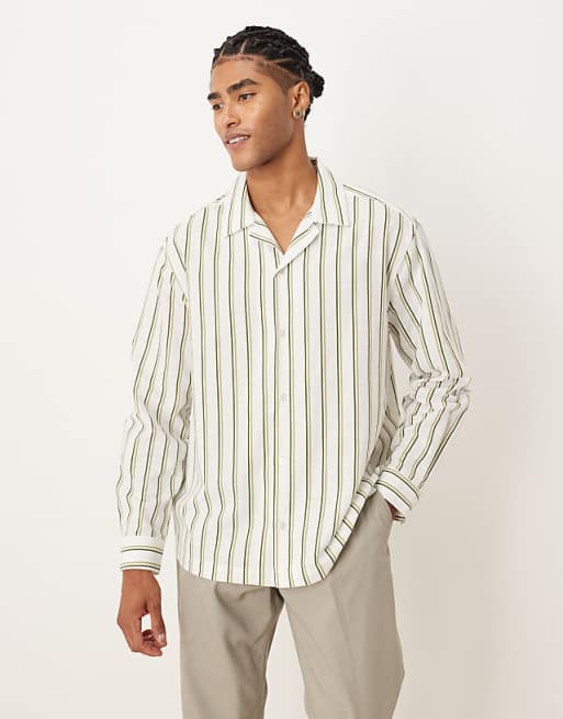 DESIGN relaxed revere stripe shirt in beige