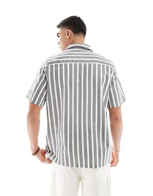 DESIGN Relaxed Revere Stripe Shirt In Grey