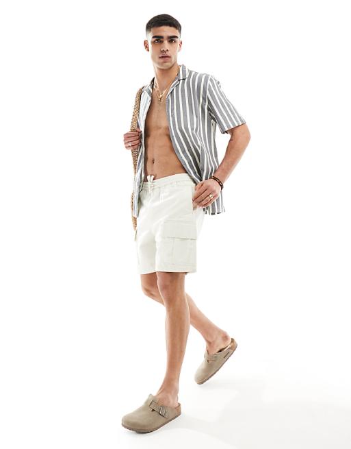 DESIGN Relaxed Revere Stripe Shirt In Grey