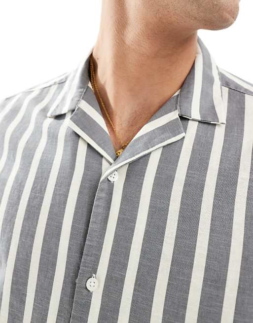 DESIGN Relaxed Revere Stripe Shirt In Grey