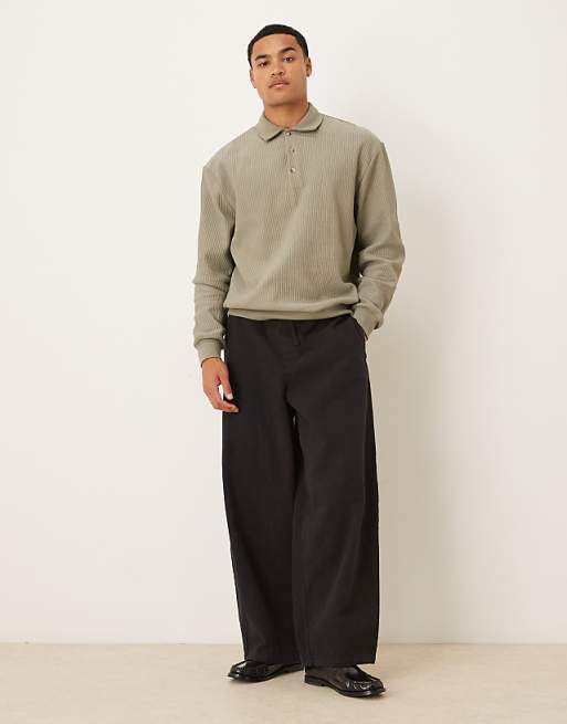 DESIGN Relaxed Ribbed Polo In Beige