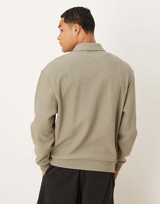DESIGN Relaxed Ribbed Polo In Beige