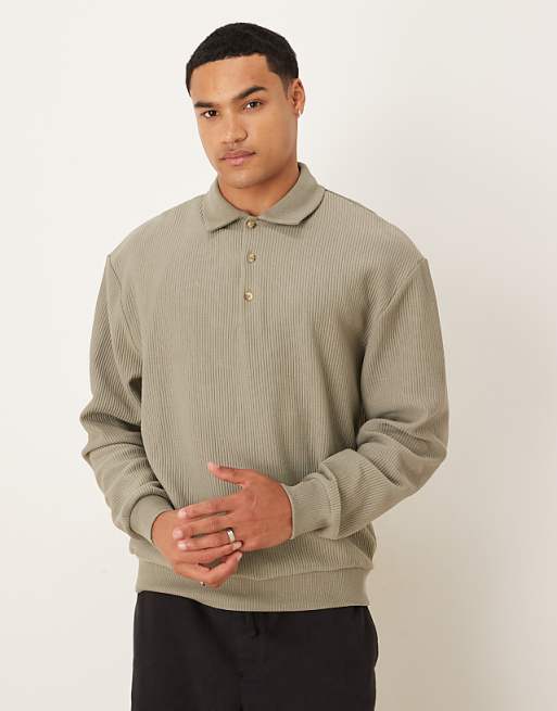 DESIGN Relaxed Ribbed Polo In Beige