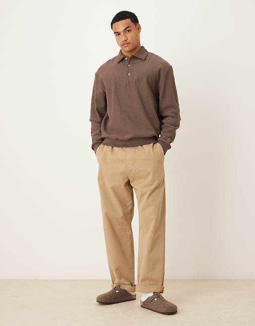 DESIGN Relaxed Ribbed Polo In Brown