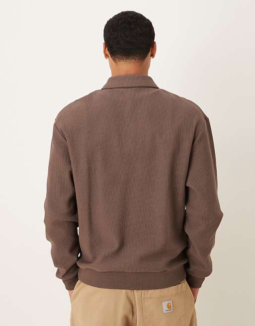 DESIGN Relaxed Ribbed Polo In Brown