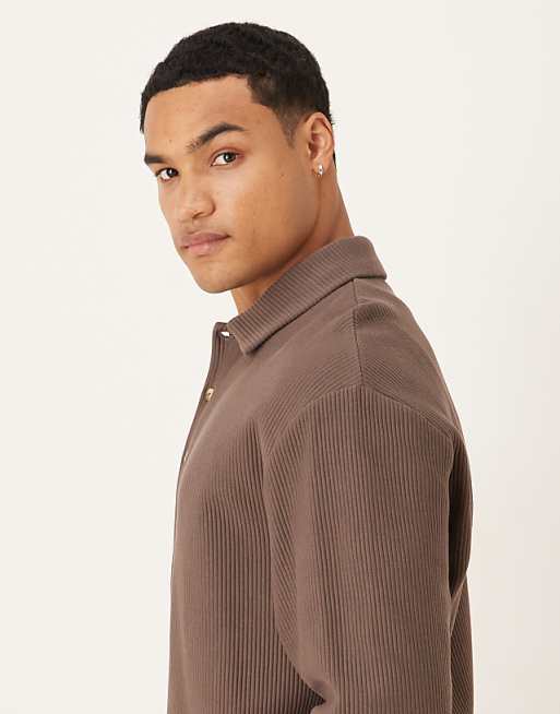 DESIGN Relaxed Ribbed Polo In Brown