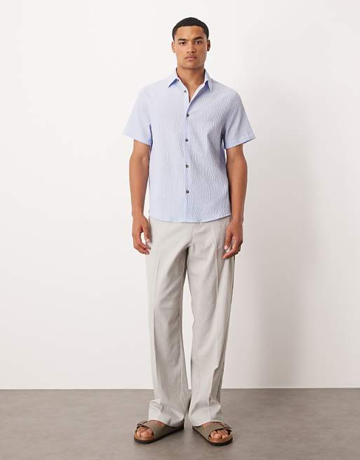 DESIGN Relaxed Seersucker Shirt In Blue