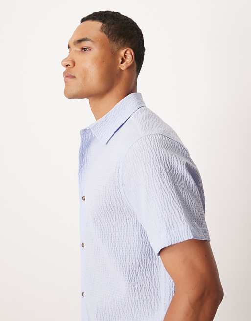 DESIGN Relaxed Seersucker Shirt In Blue