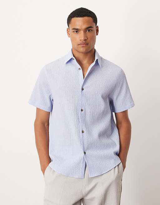 DESIGN relaxed seersucker shirt in blue