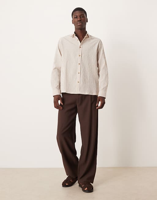 DESIGN Relaxed Seersucker Stripe Shirt In Sand