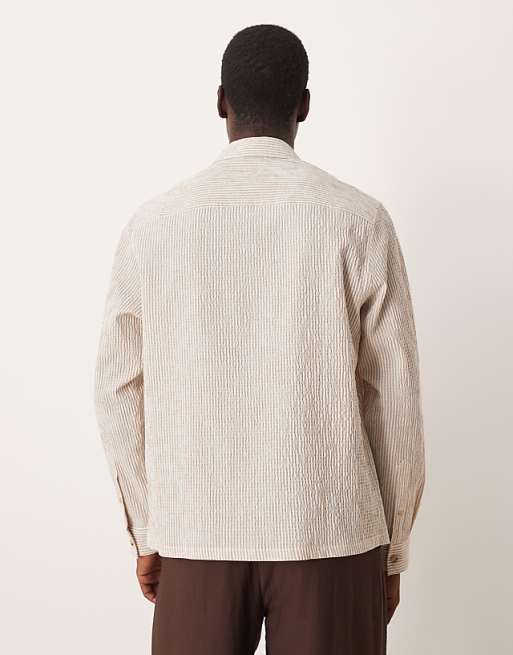 DESIGN Relaxed Seersucker Stripe Shirt In Sand