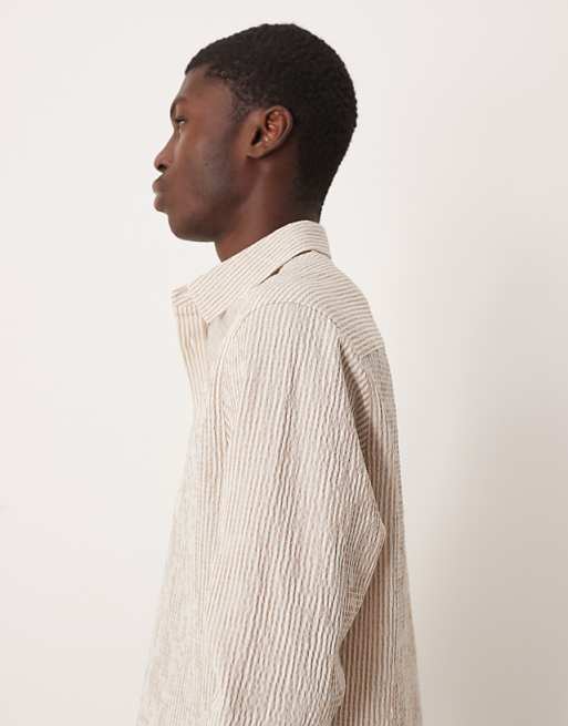 DESIGN Relaxed Seersucker Stripe Shirt In Sand