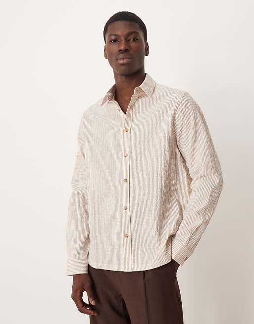 DESIGN relaxed seersucker stripe shirt in sand