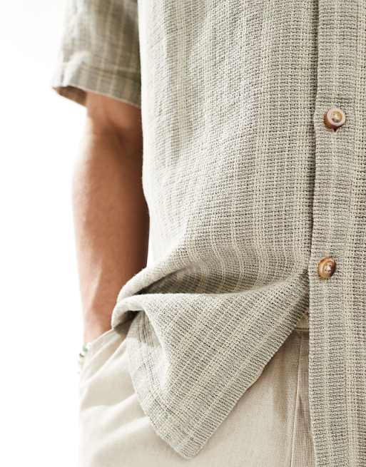 DESIGN Relaxed Shirt In Basket Weave Stripe In Olive Green