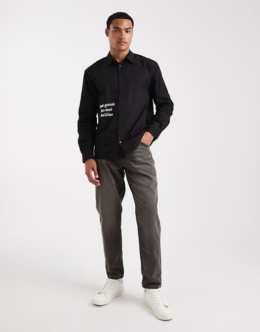 DESIGN Relaxed Shirt In Black With Text Print