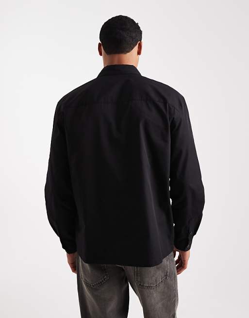 DESIGN Relaxed Shirt In Black With Text Print