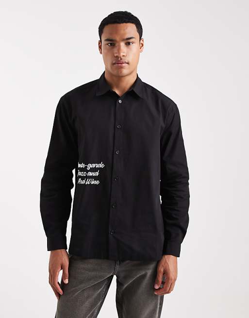 DESIGN relaxed shirt in black with text print