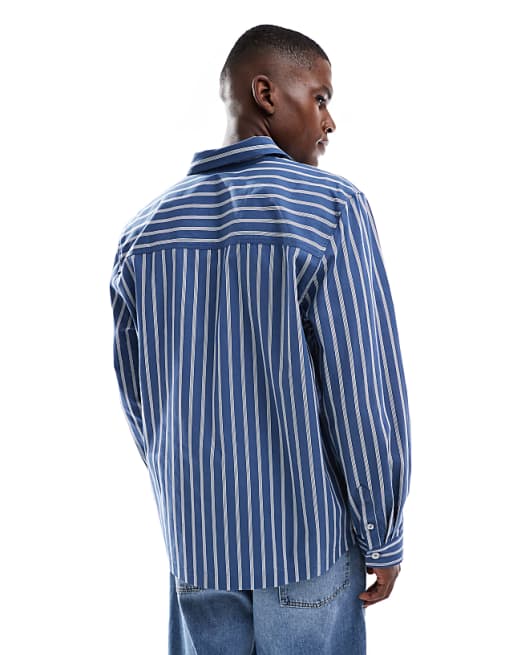 DESIGN Relaxed Shirt In Blue Stripe
