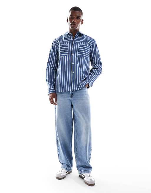 DESIGN Relaxed Shirt In Blue Stripe