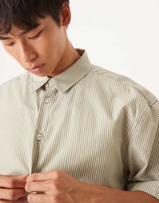 DESIGN Relaxed Shirt In Khaki Stripe