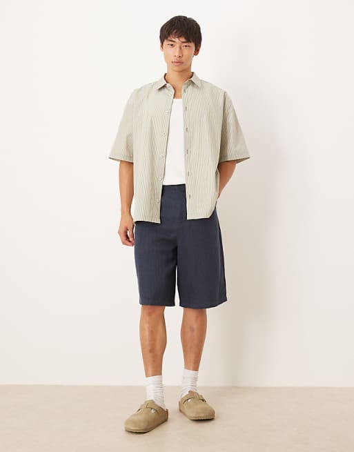 DESIGN Relaxed Shirt In Khaki Stripe