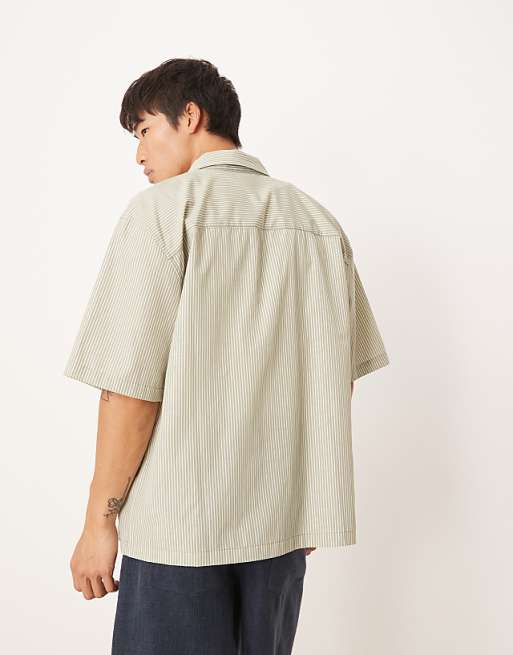DESIGN Relaxed Shirt In Khaki Stripe