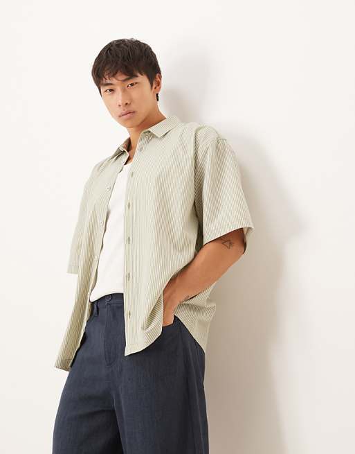 DESIGN relaxed shirt in khaki stripe
