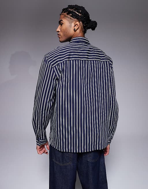DESIGN Relaxed Shirt In Navy Stripe