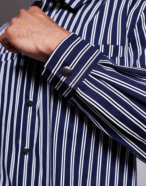 DESIGN Relaxed Shirt In Navy Stripe