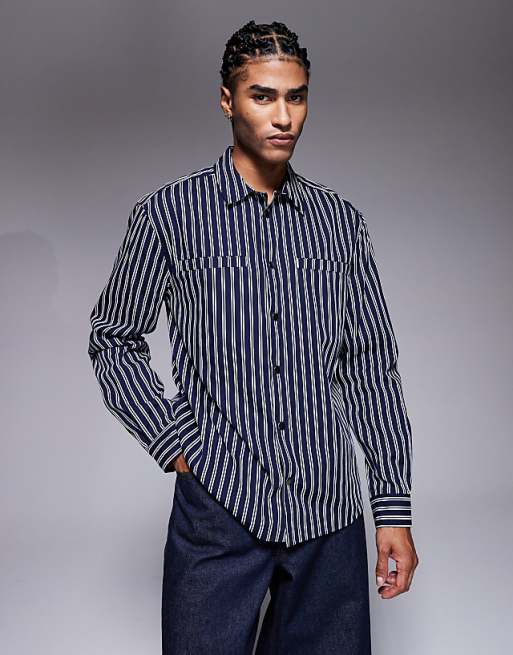 DESIGN relaxed shirt in navy stripe