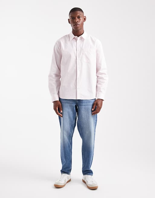 DESIGN Relaxed Shirt In Pink Patchwork Stripe