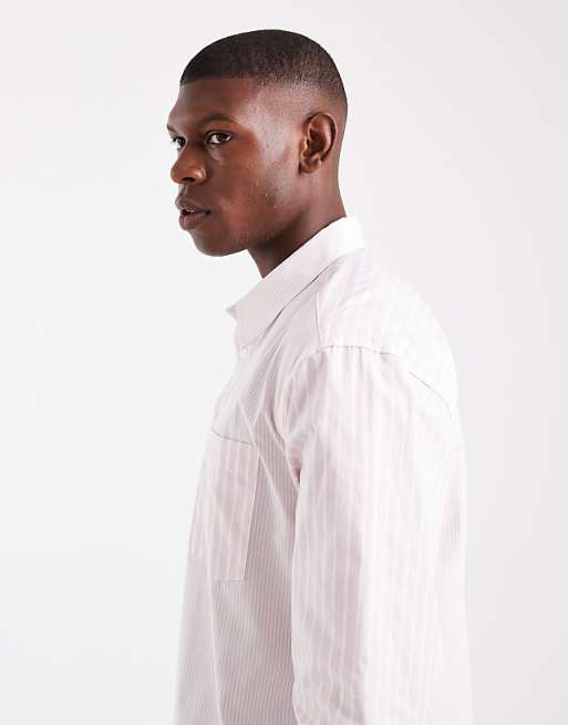 DESIGN Relaxed Shirt In Pink Patchwork Stripe