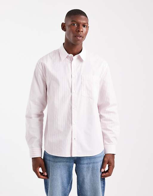 DESIGN relaxed shirt in pink patchwork stripe
