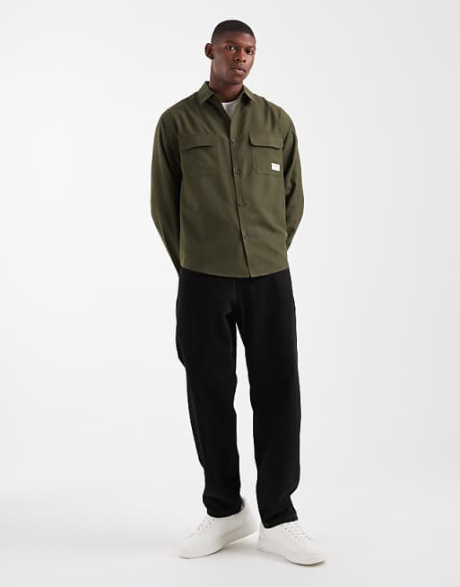 DESIGN Relaxed Shirt With Badge Detail In Khaki