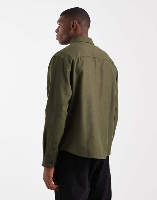 DESIGN Relaxed Shirt With Badge Detail In Khaki