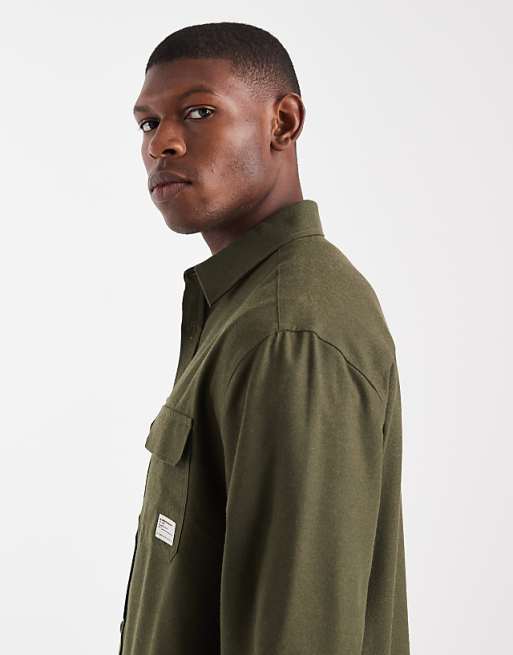 DESIGN Relaxed Shirt With Badge Detail In Khaki