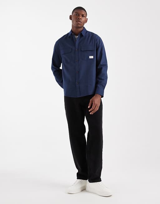DESIGN Relaxed Shirt With Badge Detail In Navy