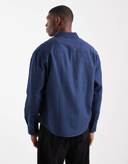 DESIGN Relaxed Shirt With Badge Detail In Navy
