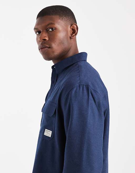 DESIGN Relaxed Shirt With Badge Detail In Navy