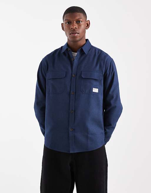 DESIGN relaxed shirt with badge detail in navy